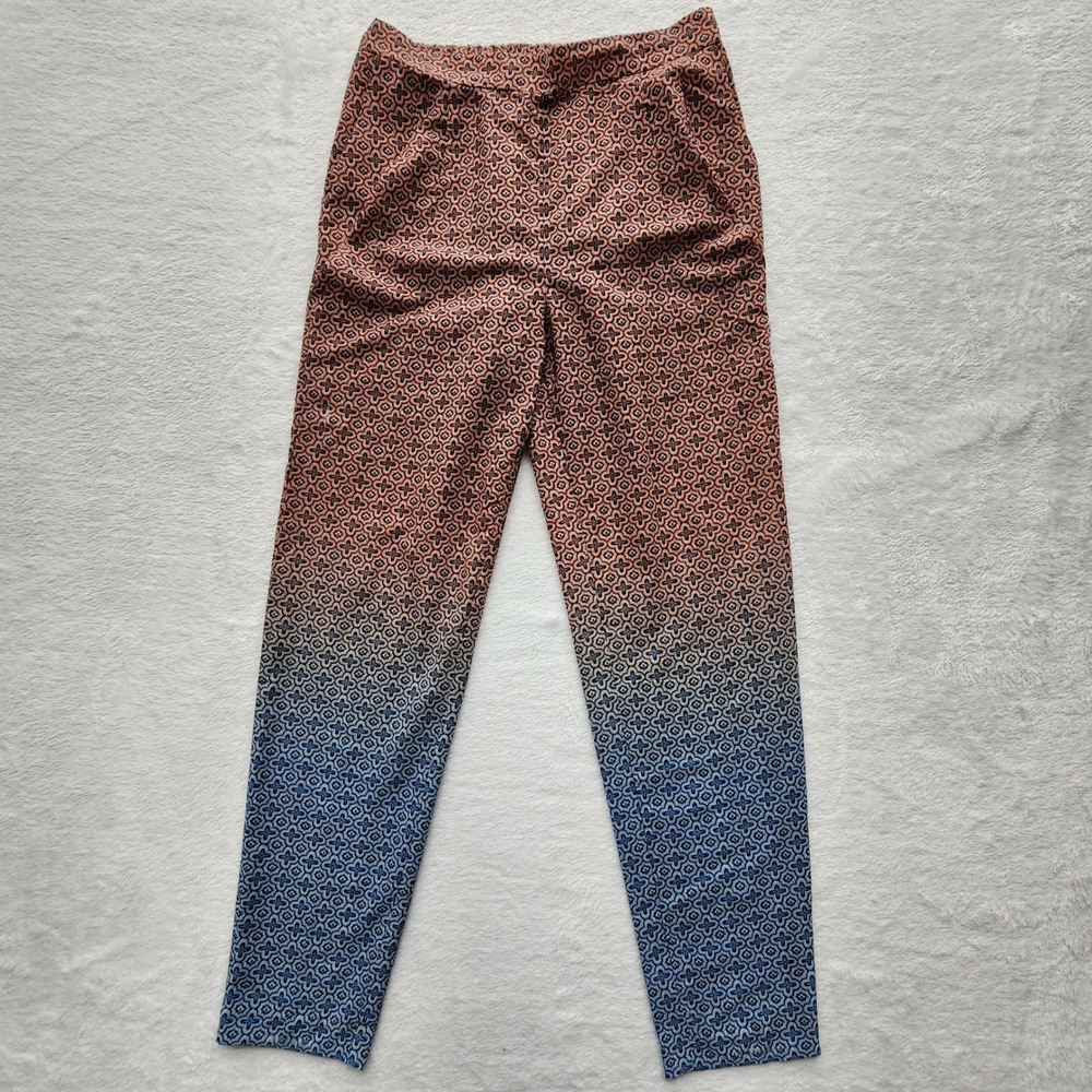H&M Geometric Ombre Tapered Pants Womens XS Brown Blue Elastic Waist Boho Casual